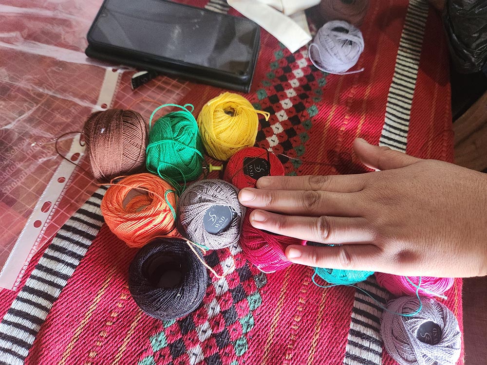 Materials to be used for crafts made by Bedouin women in the West Bank village of Tabana. The crafts, including holiday cards, will be sold abroad and generate needed income for the women. (GSR photo/Chris Herlinger)