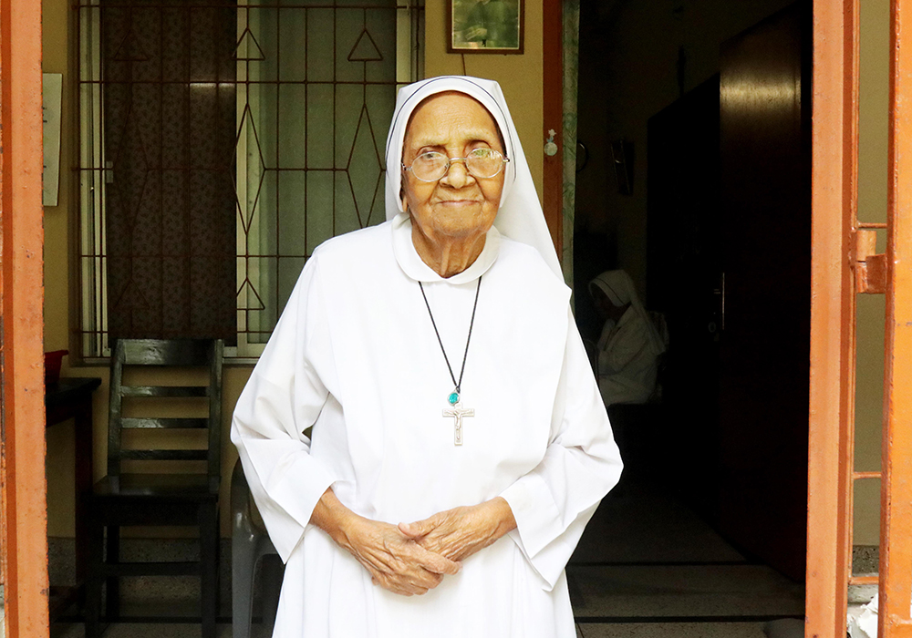 Sr. Albina Gomes, 94, a member of the Sisters of Maria Bambina, has worked as an evangelizer and teacher in northern Bangladesh's rural areas for most of her life. (Stephan Uttom Rozario)