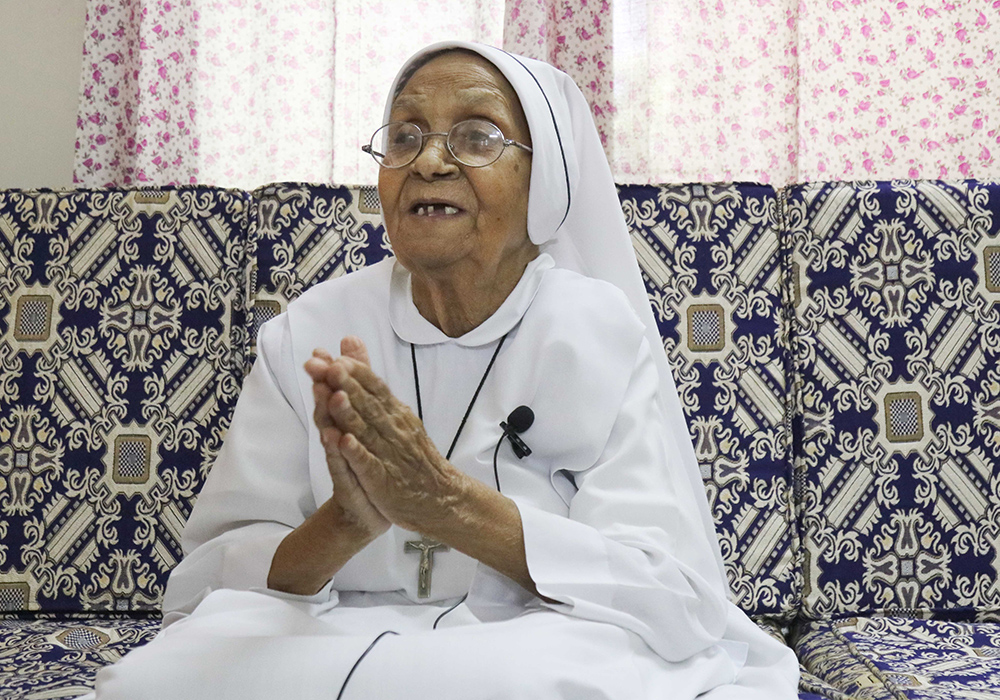 Sr. Albina Gomes, 94, speaks with Global Sisters Report in the Casa Gaia convent at Rajshahi, Bangladesh, an Indigenous majority Catholic diocese. (Stephan Uttom Rozario)