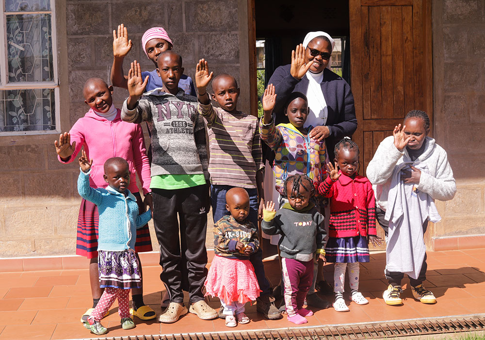 Dimesse Sr. Redemptor Ikonga is pictured with children at Talitha Kum Children's Home in Nyahururu, Kenya, on Nov. 10, 2025. She ministers to abandoned, abused and HIV-positive children. (GSR photo/Doreen Ajiambo)