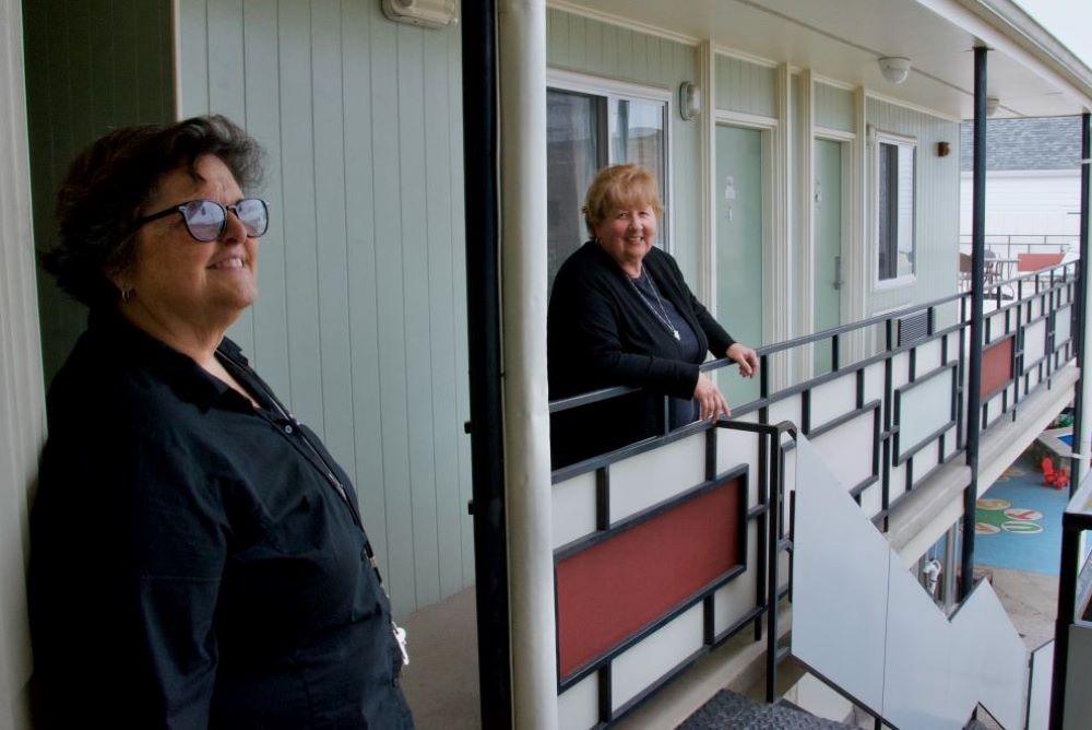 Presentation Srs. Julie Marsh, left, and Mary Lou Specha give a tour of Hotel Hope, a shelter for women and children experiencing homelessness in New Orleans. (GSR photo/Dan Stockman)