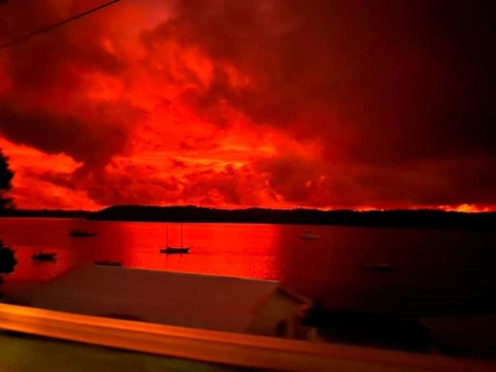 The night before the mid-January volcano eruption in Tonga, the sky grew dark with a blood red color. (Courtesy of Bernadette Alofaki)