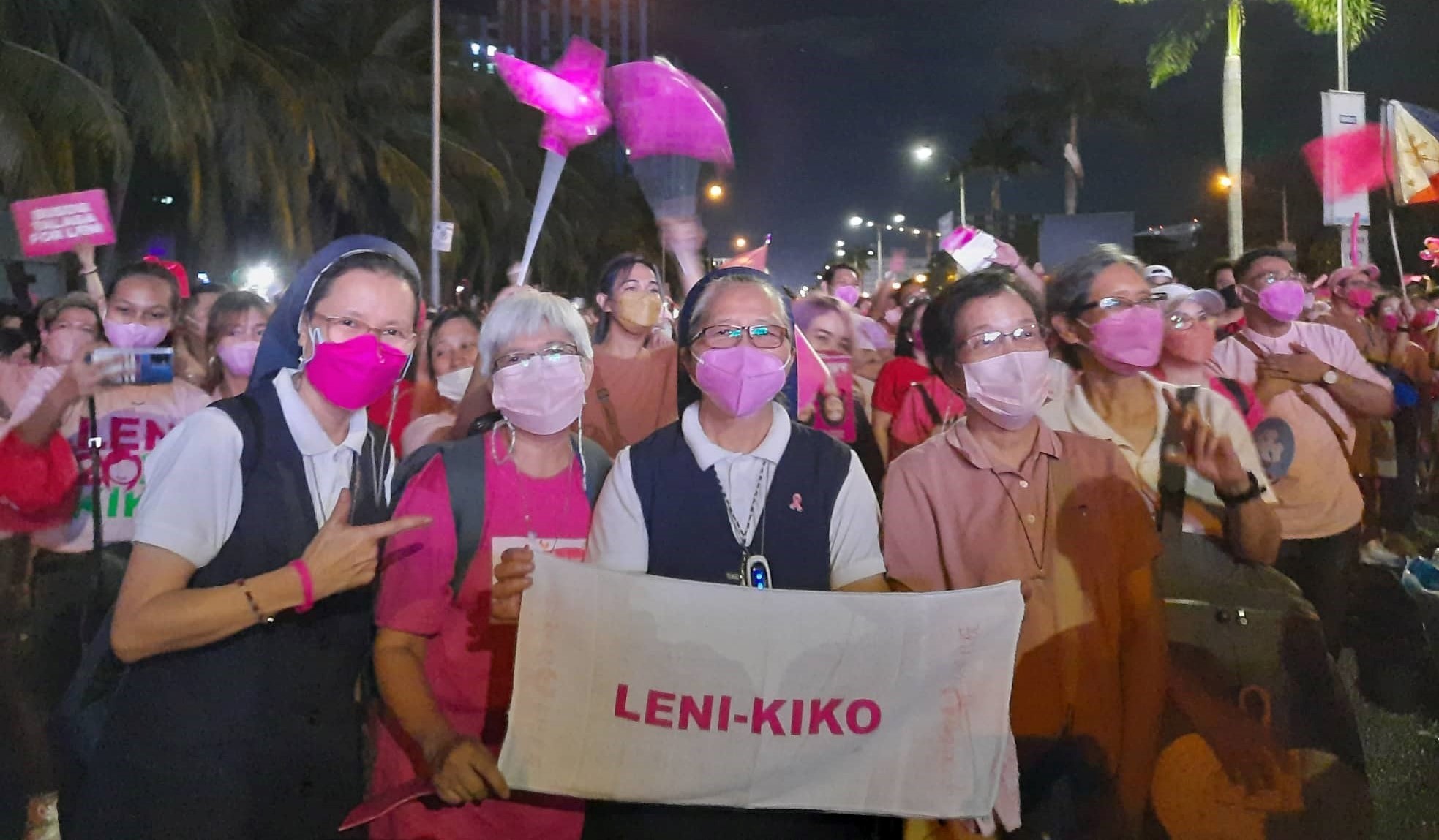 Holy Spirit sisters at the mammoth campaign rally on April 23, the birthday of  presidential candidate Leni Robredo in Pasay City in Metro Manila with an estimated crowd of approximately. 500,000. (Courtesy of SSpS Sisters