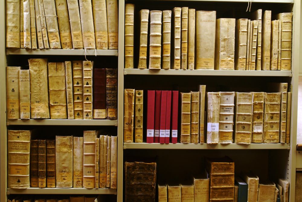 Books are pictured in the Vatican Apostolic Archives in this undated photo. David Kertzer's new book, "The Pope at War," is based on material about Pope Pius XII during World War II. (CNS photo/courtesy Vatican Apostolic Archives)