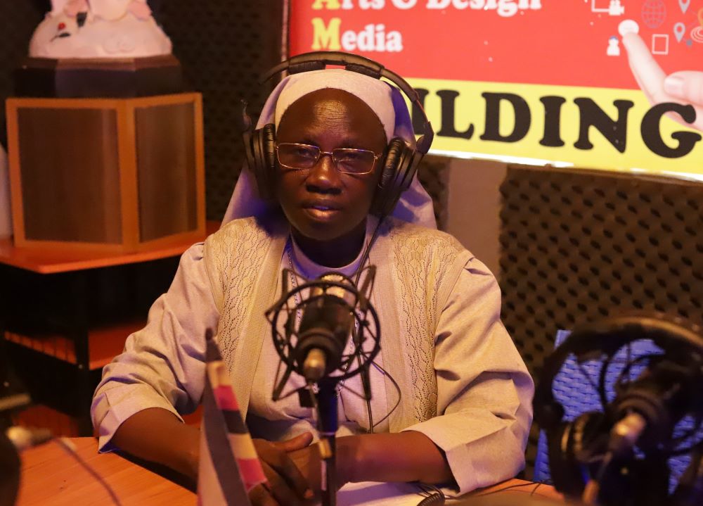 Sr. Mary Lilly Driciru of the Missionary Sisters of Mary Mother of the Church hosts her weekly radio show at Radio Maria Uganda on April 30. She educates residents on the benefits of COVID-19 vaccines and debunks myths surrounding vaccines. 