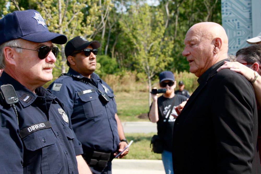 Fr. Carl Kabat of the Missionary Oblates of Mary Immaculate protests at the National Nuclear Security Administration’s Kansas City Plant on July 13, 2013, in Kansas City, Missouri. 