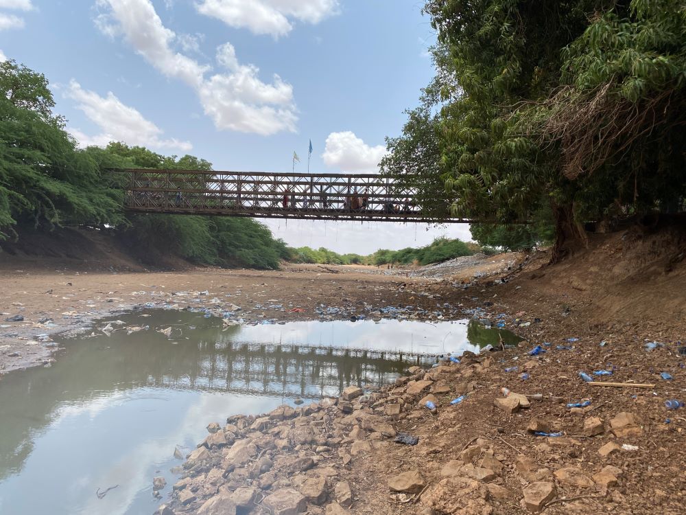 The Juba River, pictured April 12, on the border between Somalia and Ethiopia, is normally an important source of water and is bustling with people and livestock. Due to the ongoing drought it has dried up. 