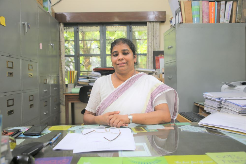 Shikha Laetitia Gomes in her office: Holy Cross Sr. Shikha Laetitia Gomes in her office at Holy Cross College in Dhaka, Bangladesh (Sumon Corraya)