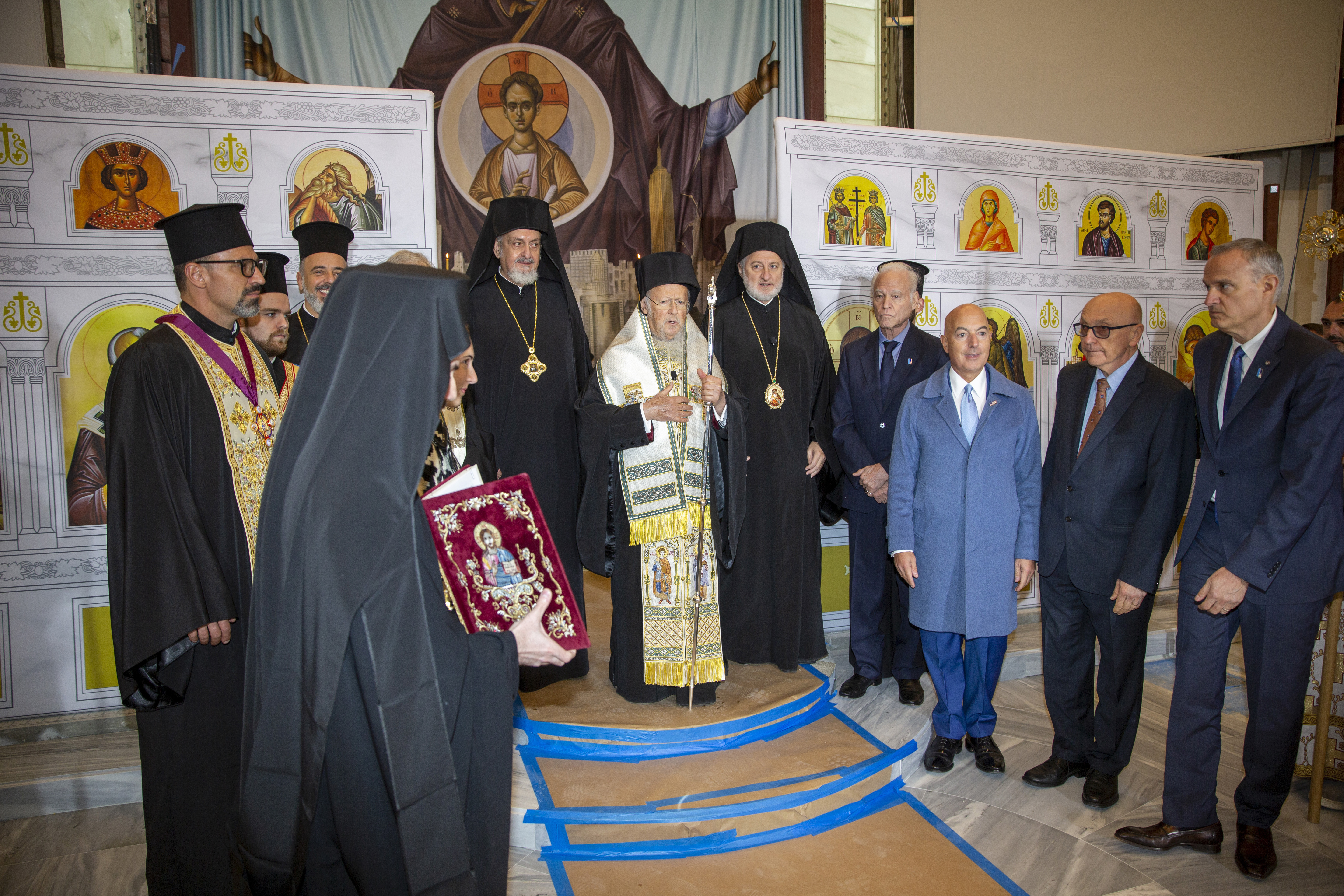 Ecumenical Patriarch Bartholomew of Constantinople leads the official door-opening ceremony of lower Manhattan's St. Nicholas Greek Orthodox Church on Tuesday, Nov. 2, 2021. (AP Photo/Ted Shaffrey)