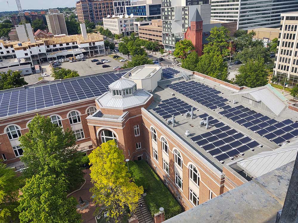 Solar panels on the roof of Gonzaga High School in Washington, D.C., on May 17 (RNS/Stephen Planning, SJ)