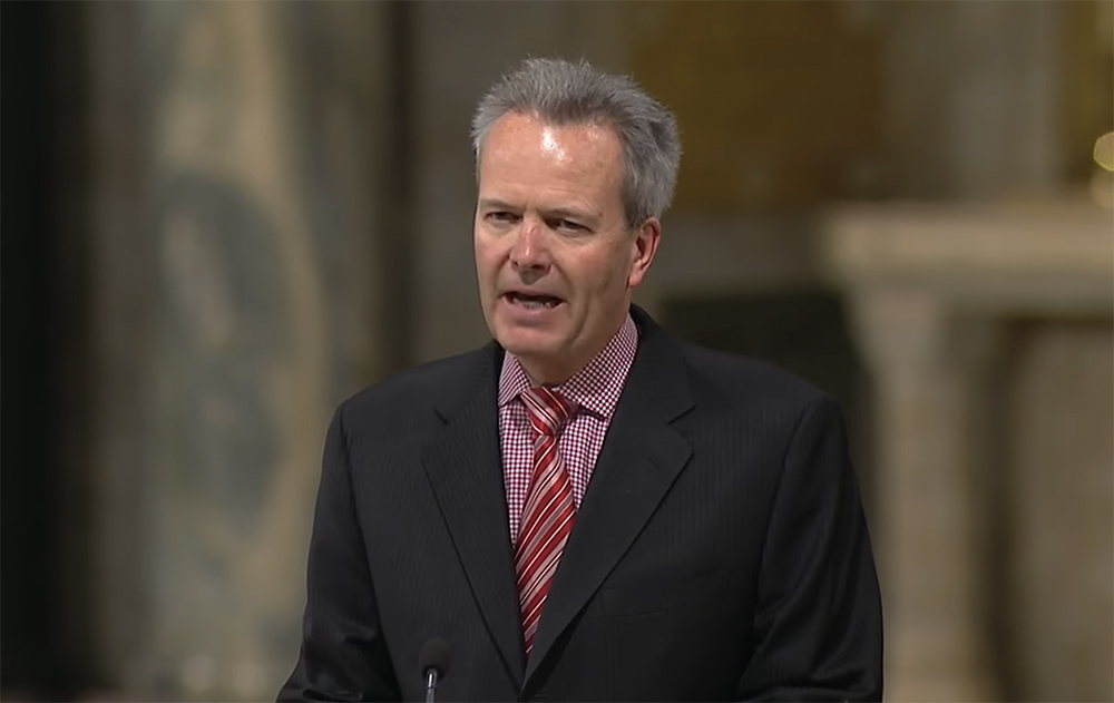 Timothy Busch speaks at the opening Mass for a Napa Institute symposium in March 2017 at the Basilica of the National Shrine of the Immaculate Conception in Washington, D.C. (NCR screenshot/YouTube/National Shrine)