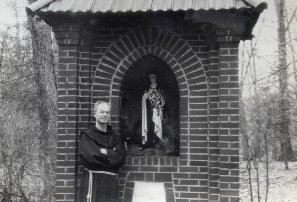 Franciscan Fr. Irenaeus Herscher at the shrine of St. Thérèse of Lisieux at St. Bonaventure (Naomi Burton Stone)