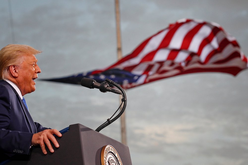 President Donald Trump speaks during a campaign rally at Cecil Airport in Jacksonville, Florida, Sept. 24. (CNS/Reuters/Tom Brenner)