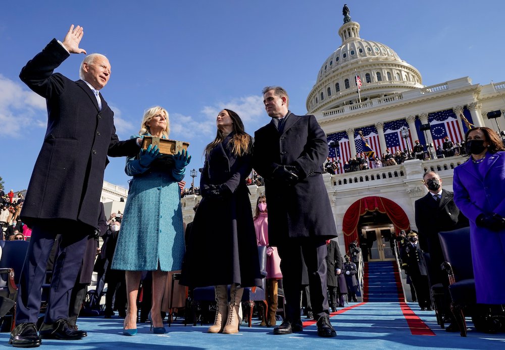 Joe Biden is sworn in as the 46th president of the United States during his inauguration at the Capitol in Washington Jan. 20, 2021. (CNS/Reuters pool/Andrew Harnik)