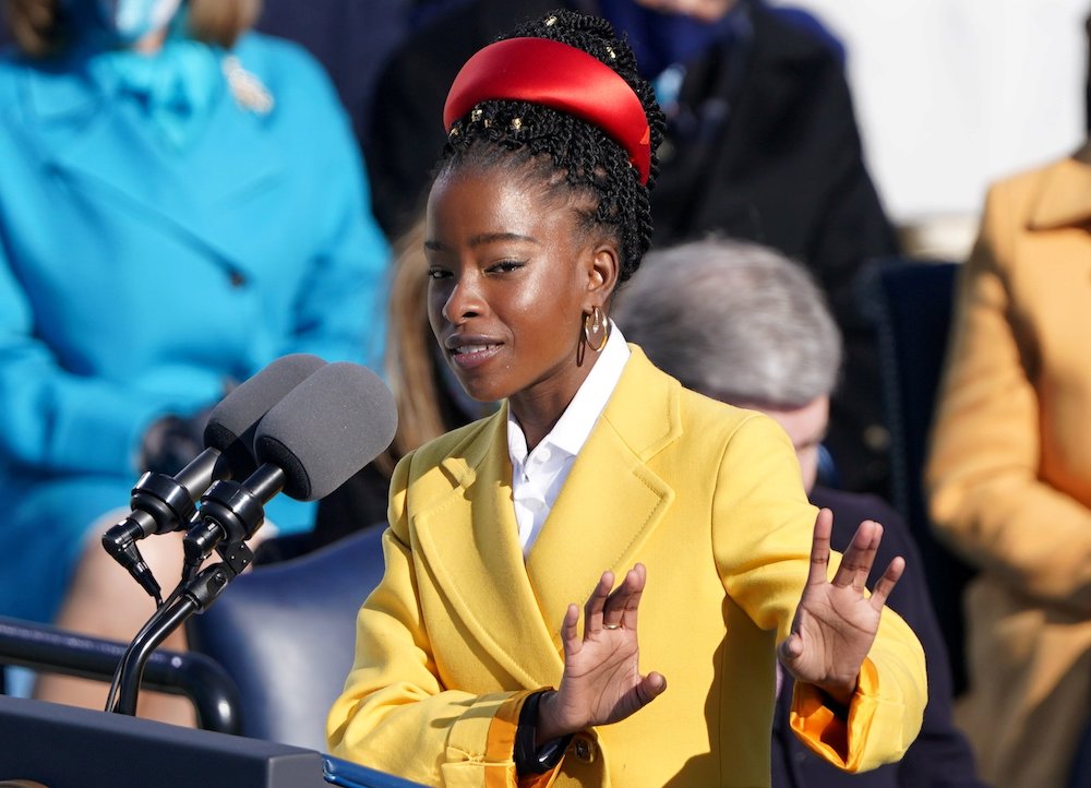 Amanda Gorman recites her poem, "The Hill We Climb," at the U.S. Capitol Jan. 20, 2021, during the inauguration of Joe Biden as the 46th president of the United States. She is a parishioner at St. Brigid Catholic Church in Los Angeles. (CNS/Reuters/Kevin 