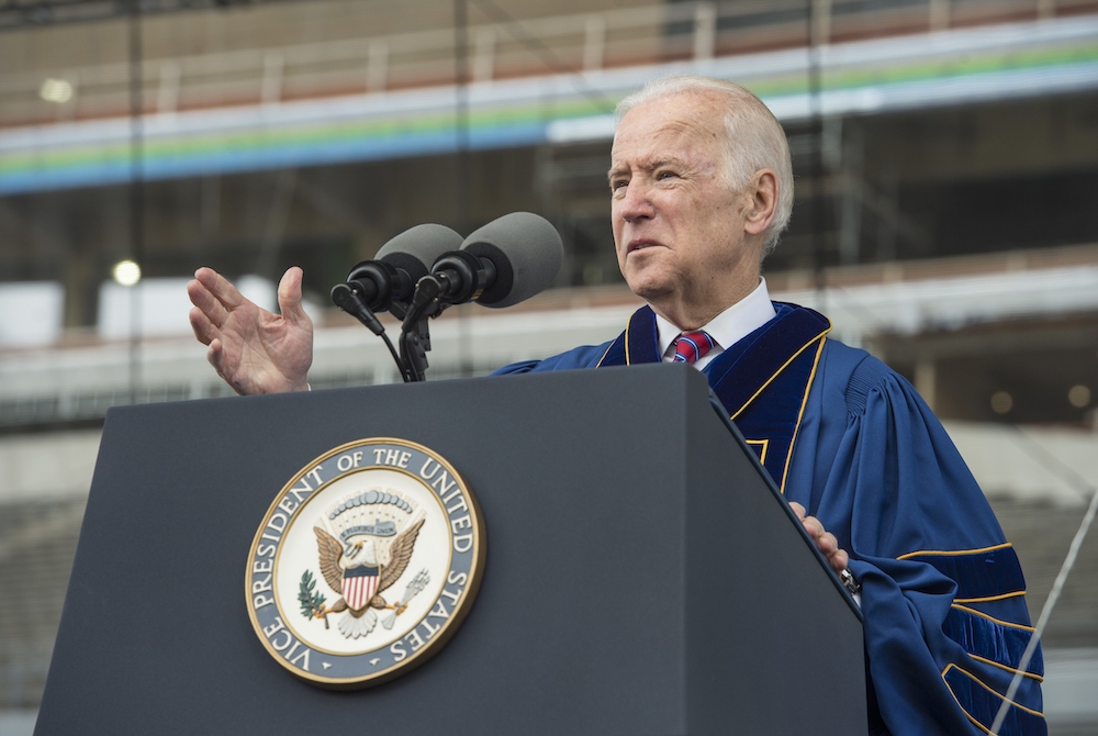 Joe Biden as U.S. vice president delivers an address after receiving the Laetare Medal during the University of Notre Dame's commencement ceremony May 15, 2016, at Notre Dame Stadium in Indiana. (CNS/University of Notre Dame/Barbara Johnston) Joe Biden as U.S. vice president delivers an address after receiving the Laetare Medal during the University of Notre Dame's commencement ceremony May 15, 2016, at Notre Dame Stadium in Indiana. (CNS/University of Notre Dame/Barbara Johnston)