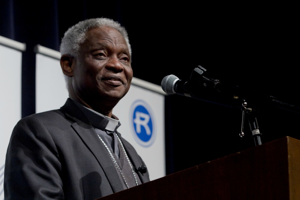 Cardinal Peter Turkson discusses the plight of refugees in a speech in Arrupe Hall at Rockhurst University in Kansas City, Missouri, on Jan. 17. (Courtesy of Rockhurst University) Cardinal Peter Turkson discusses the plight of refugees in a speech in Arrupe Hall at Rockhurst University in Kansas City, Missouri, on Jan. 17. (Courtesy of Rockhurst University)