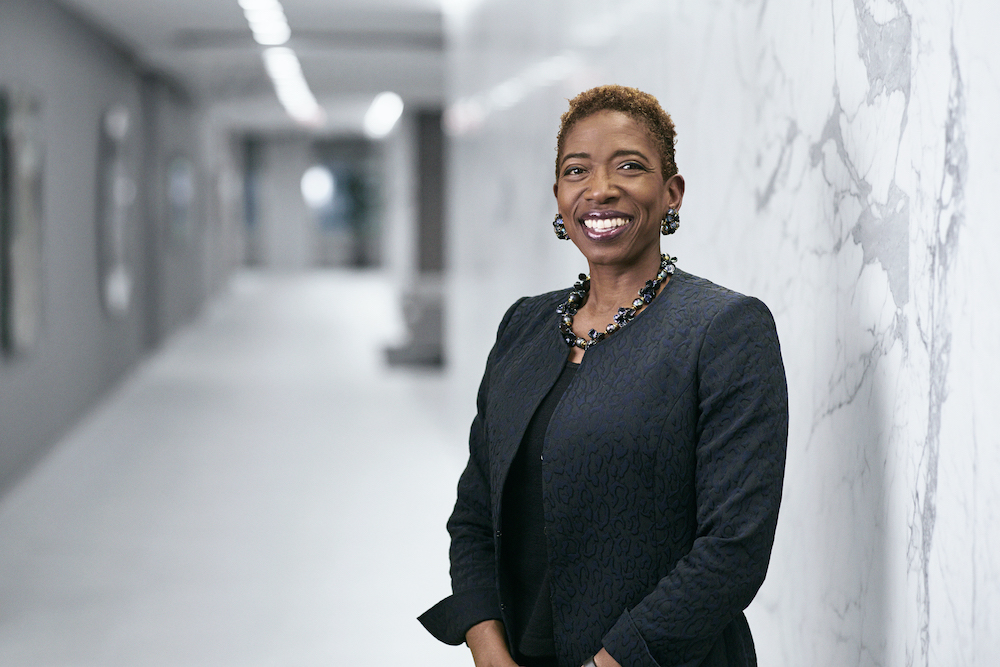 Carla Harris, a celebrated gospel singer and a leading U.S. financial executive, will receive the University of Notre Dame's 2021 Laetare Medal. Carla Harris standing in a hallway