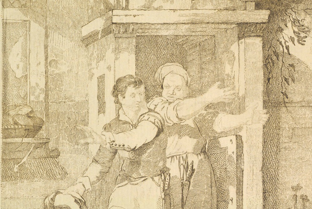 Detail of engraving proof of "The Cook's Tale, Chaucer's Canterbury Tales" by Francis Chesham, late 18th century (Metropolitan Museum of Art) Detail of engraving proof of "The Cook's Tale, Chaucer's Canterbury Tales" by Francis Chesham, late 18th century (Metropolitan Museum of Art)