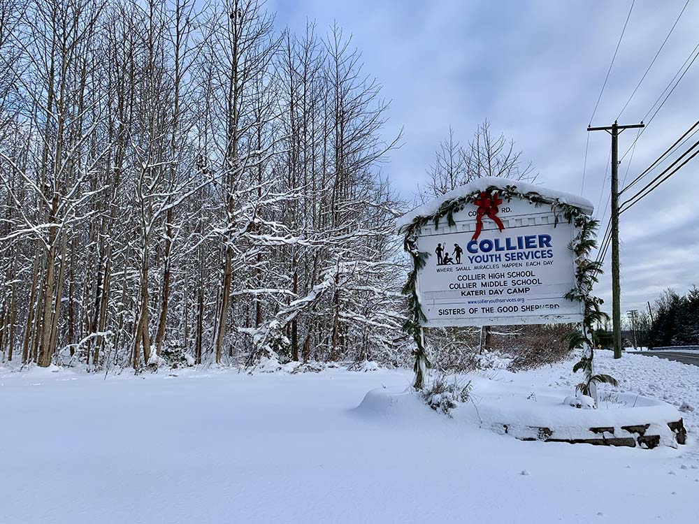 The Collier campus after the first major snow, leading to the school's first snow day of the year. Students and staff love seeing the campus covered in white like a winter wonderland. (Maddie Thompson)