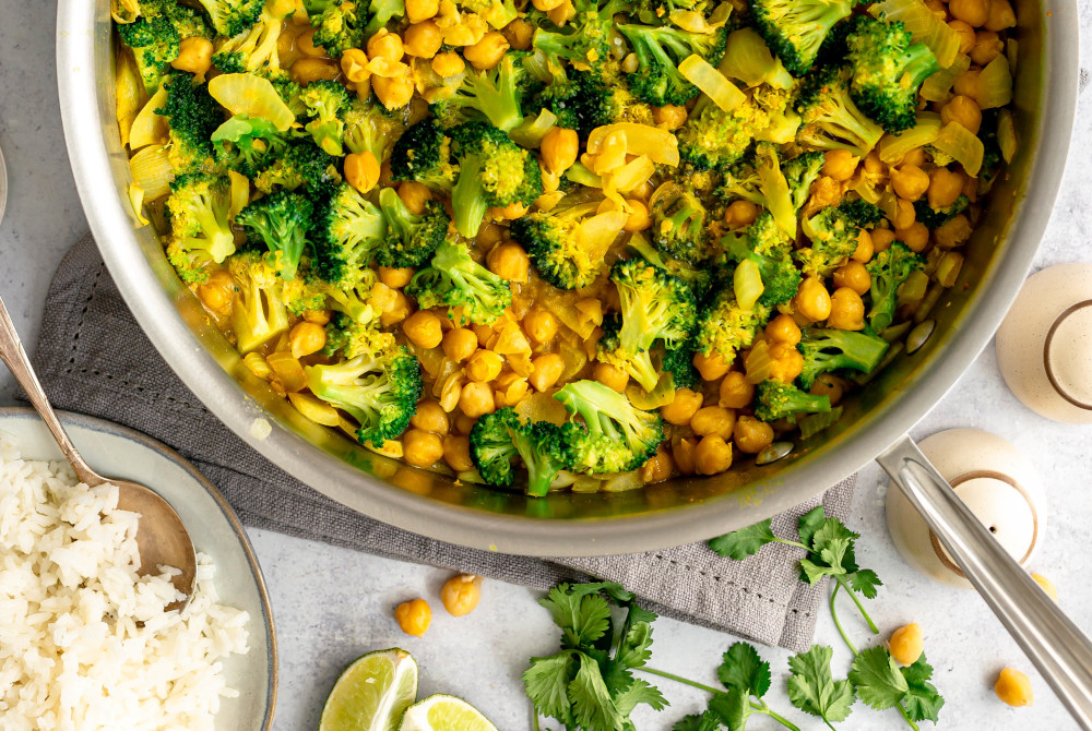 This easy curry is a mixture of broccoli, chickpeas, coconut milk and curry spice. (At Elizabeth's Table/Elizabeth Varga)