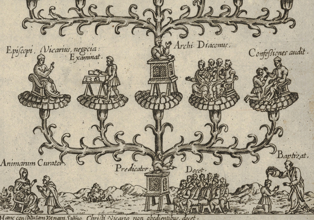 The hierarchy of the church in the form of a tree, a plate from a book, detail from the lower half, circa 1550-1650 (Metropolitan Museum of Art)