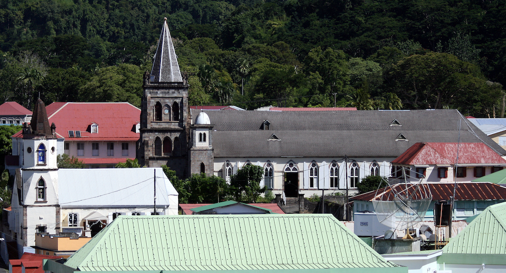 Churches in Roseau, Dominica, are pictured in a 2008 photo. Dominica is about 82% Christian, according to the Association of Religion Data Archives. (Wikimedia Commons/gailf548) Churches in Roseau, Dominica, are pictured in a 2008 photo. Dominica is about 82% Christian, according to the Association of Religion Data Archives. (Wikimedia Commons/gailf548)
