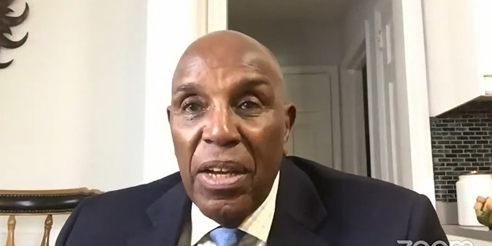 The Rev. Gerald Durley, chair of the Interfaith Power & Light board of directors and pastor emeritus of Providence Missionary Baptist Church in Atlanta, speaks during the April 28 webinar. (NCR screenshot) The Rev. Gerald Durley, chair of the Interfaith Power & Light board of directors and pastor emeritus of Providence Missionary Baptist Church in Atlanta, speaks during the April 28 webinar. (NCR screenshot)