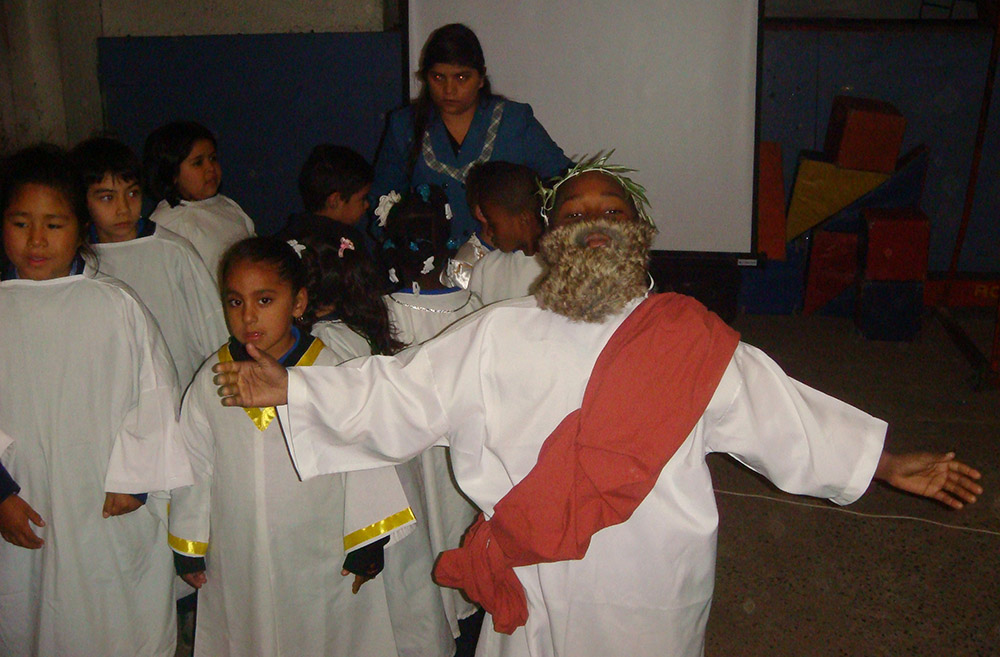 In 2014 in Santiago, Chile, student Elvis played the role of Jesus in Colegio San Alberto's re-enactment of the Last Supper. (Amy Ketner)