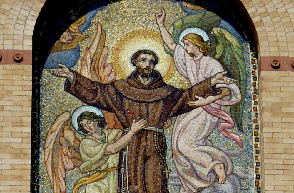 St. Francis of Assisi is depicted in mosaic on the Church of St. Francis of Assisi in Manhattan, New York. The parish is staffed by Franciscan friars of the Holy Name Province. (Wikimedia Commons/Jim McIntosh)