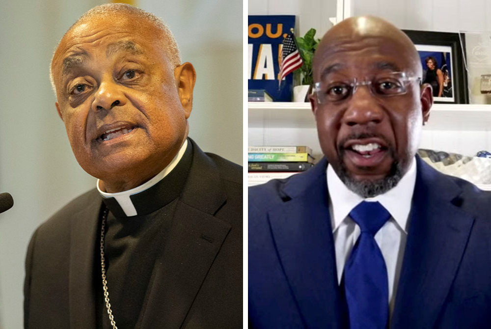 Cardinal Wilton Gregory and Sen.-elect Raphael Warnock are seen in this composite photo (NCR composite/CNS photos/Jaclyn Lippelmann, Catholic Standard; Warnock for Georgia, Social Media via Reuters) Cardinal Wilton Gregory and Sen.-elect Raphael Warnock are seen in this composite photo (NCR composite/CNS photos/Jaclyn Lippelmann, Catholic Standard; Warnock for Georgia, Social Media via Reuters)