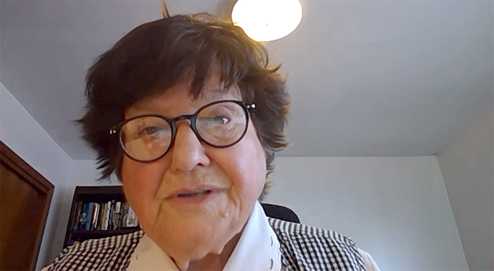 St. Joseph Sr. Helen Prejean gives the keynote address to the annual conference of the Resource Center for Religious Institutes on Oct. 26. (GSR screenshot)