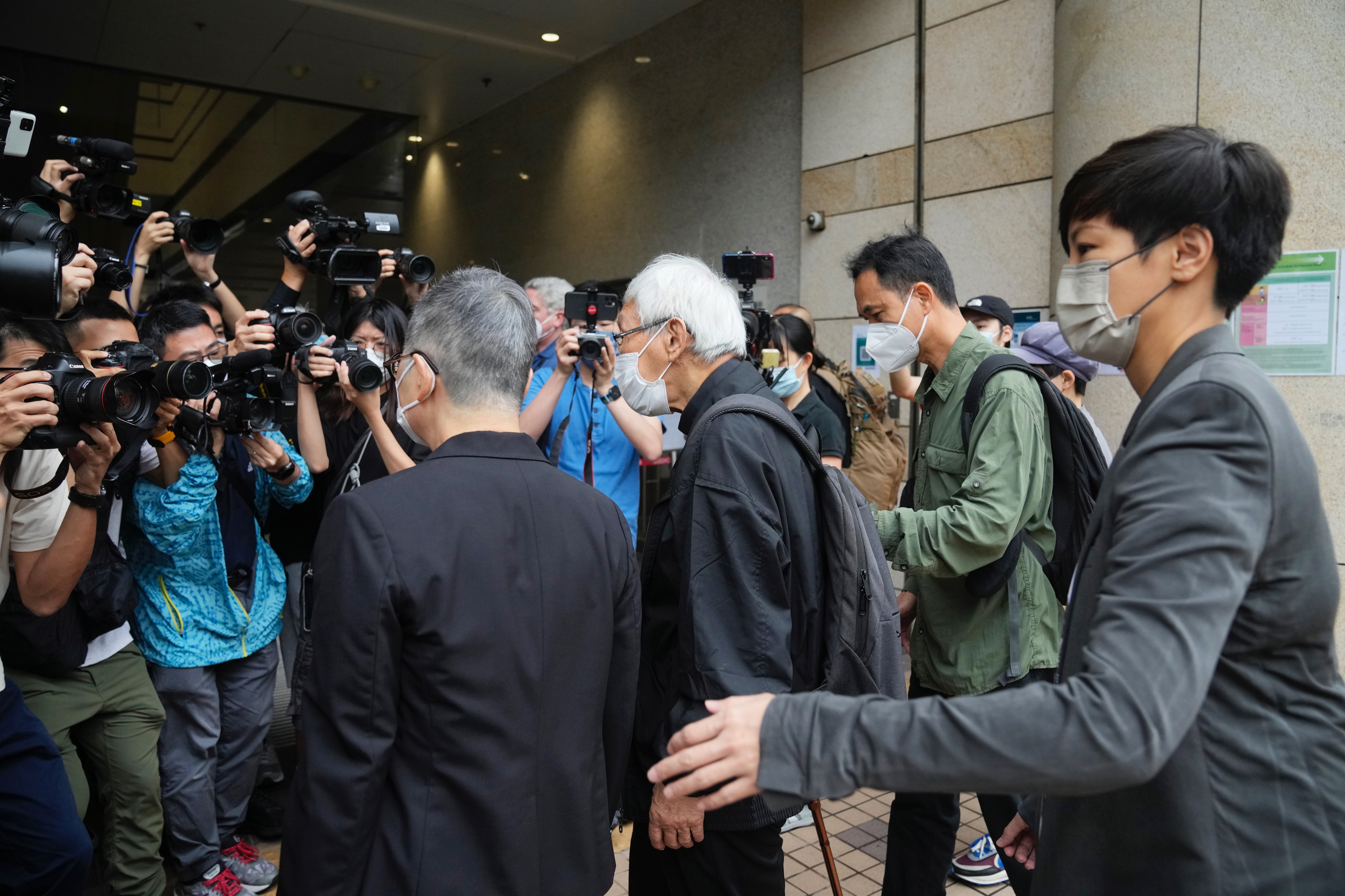 From right, Hong Kong singer Denise Ho, Hong Kong scholar Hui Po-keung, Catholic Cardinal Joseph Zen and barrister Margaret Ng and arrive for an appearance at a court in Hong Kong as they were charged in relation to their past fundraising for activists, T From right, Hong Kong singer Denise Ho, Hong Kong scholar Hui Po-keung, Catholic Cardinal Joseph Zen and barrister Margaret Ng and arrive for an appearance at a court in Hong Kong as they were charged in relation to their past fundraising for activists, T