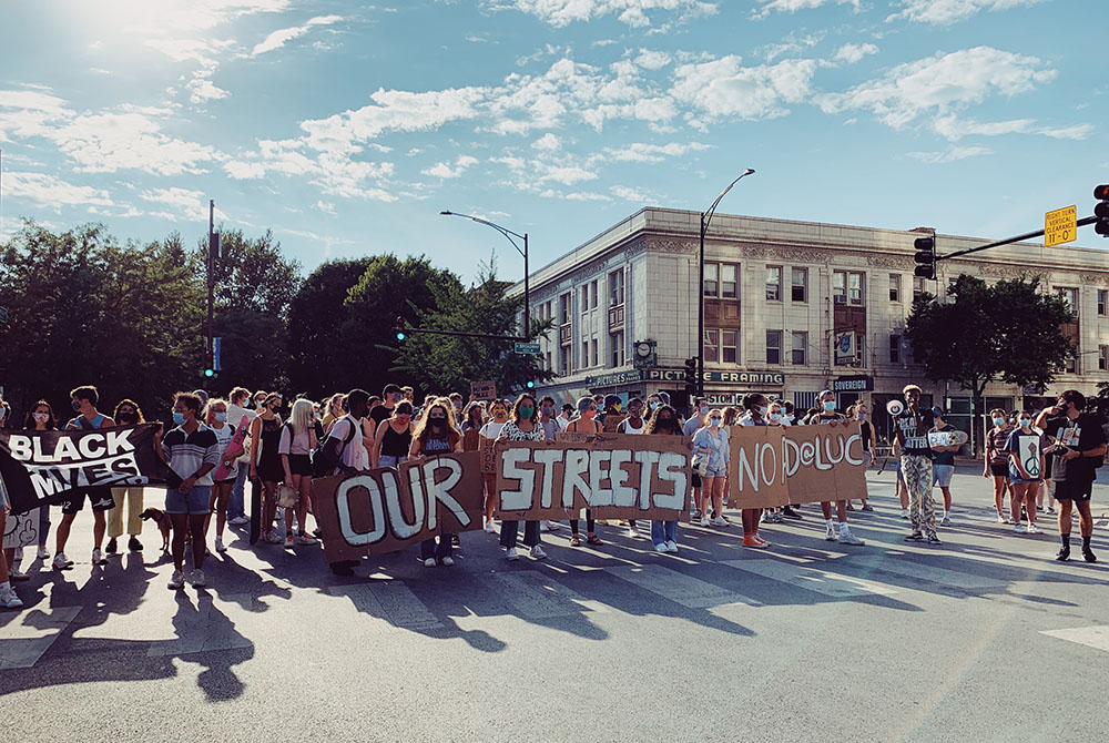 Our Streets LUC demonstrates outside the campus of Loyola University Chicago on Aug. 22. The group has been fighting for the school to cut ties with the Chicago Police Department, among other reforms. (Courtesy of Our Streets LUC) Our Streets LUC demonstrates outside the campus of Loyola University Chicago on Aug. 22. The group has been fighting for the school to cut ties with the Chicago Police Department, among other reforms. (Courtesy of Our Streets LUC)