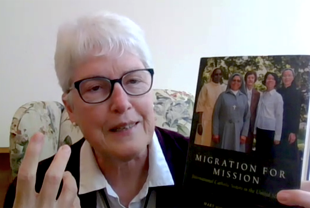 Sr. Mary Johnson, a Sister of Notre Dame de Namur and a professor of sociology and religious studies at Trinity Washington University, speaks during a seminar Nov. 3 during the Religious Formation Conference's 2021 Congress. (GSR screengrab)