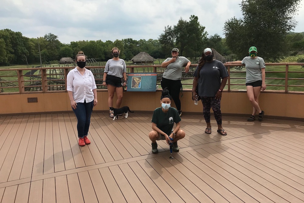 Notre Dame Mission Volunteers-AmeriCorps' Dayton, Ohio, team, pose at Sunwatch Indian Village/Archaeological Park.