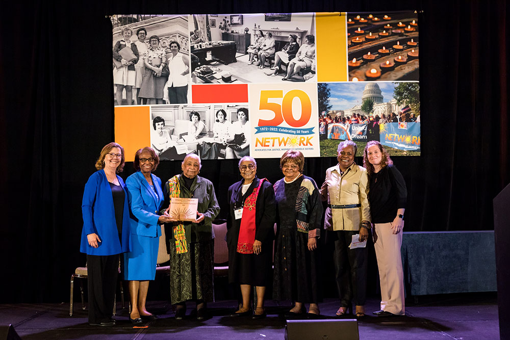 The National Black Sisters' Conference poses with the inaugural Distinguished Justice-Seeker Award with members of Network at the lobbying group's 50th anniversary gala April 22. (Courtesy of Network/Shedrick Pelt)