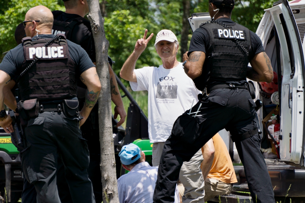 Tom Fox at the 2018 Memorial Day protest at the Kansas City National Security Campus May 28 in Kansas City, Missouri (Jeff Davis)