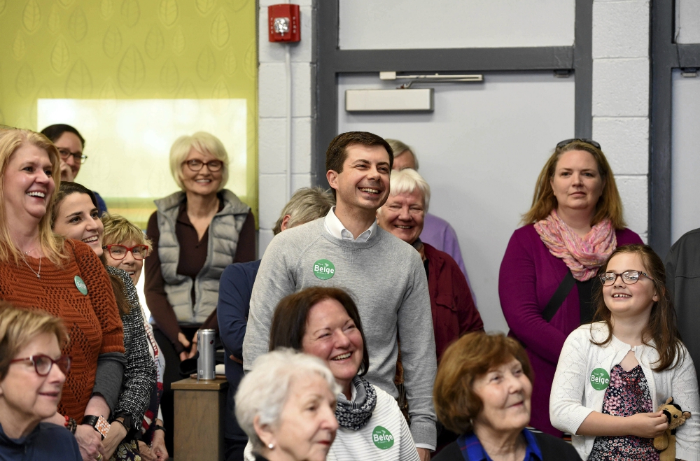 Mayor Pete Buttigieg of South Bend, Indiana, laughs before he speaks to a crowd about his presidential run during the Democratic monthly breakfast at the Circle of Friends Community Center March 23 in Greenville, South Carolina. (AP/Richard Shiro) Mayor Pete Buttigieg of South Bend, Indiana, laughs before he speaks to a crowd about his presidential run during the Democratic monthly breakfast at the Circle of Friends Community Center March 23 in Greenville, South Carolina. (AP/Richard Shiro)