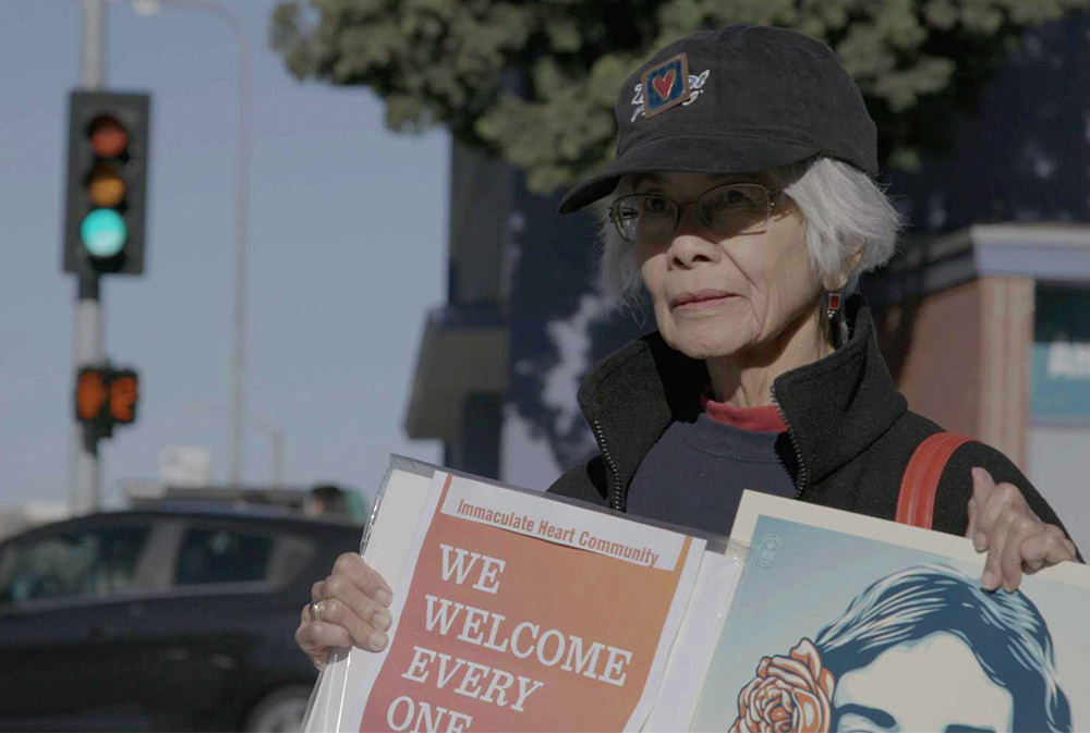 Lenore Dowling of the Immaculate Heart Community at the Women's March in Los Angeles, January 2017 (Courtesy of Merman & Anchor Entertainment)