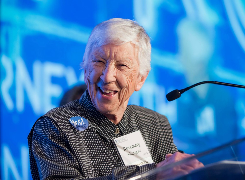 St. Joseph Sr. Rosemary Flanigan speaks at the Center for Practical Bioethics' annual dinner in 2018. (Courtesy of the Center for Practical Bioethics)