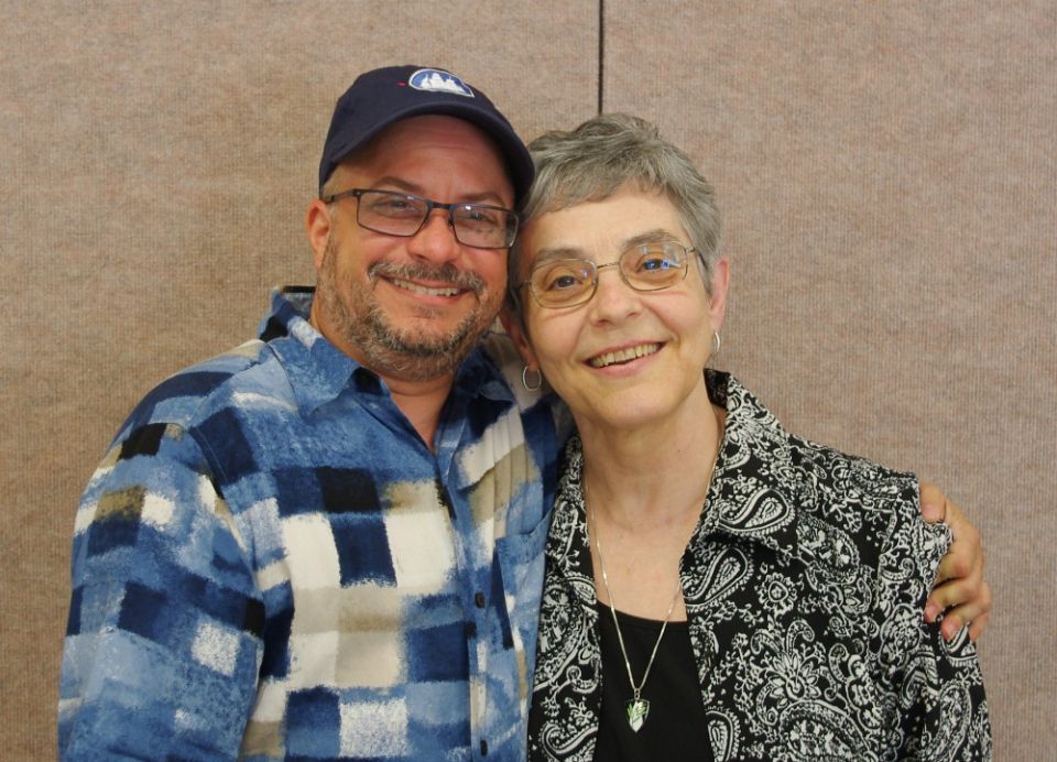 Sr. Luisa Derouen, right, with Scotty, who asserts, "I am of God and I have beauty in this world that can only be viewed by those who choose to see it." Read more at globalsistersreport.org/node/188029. (Provided photo)