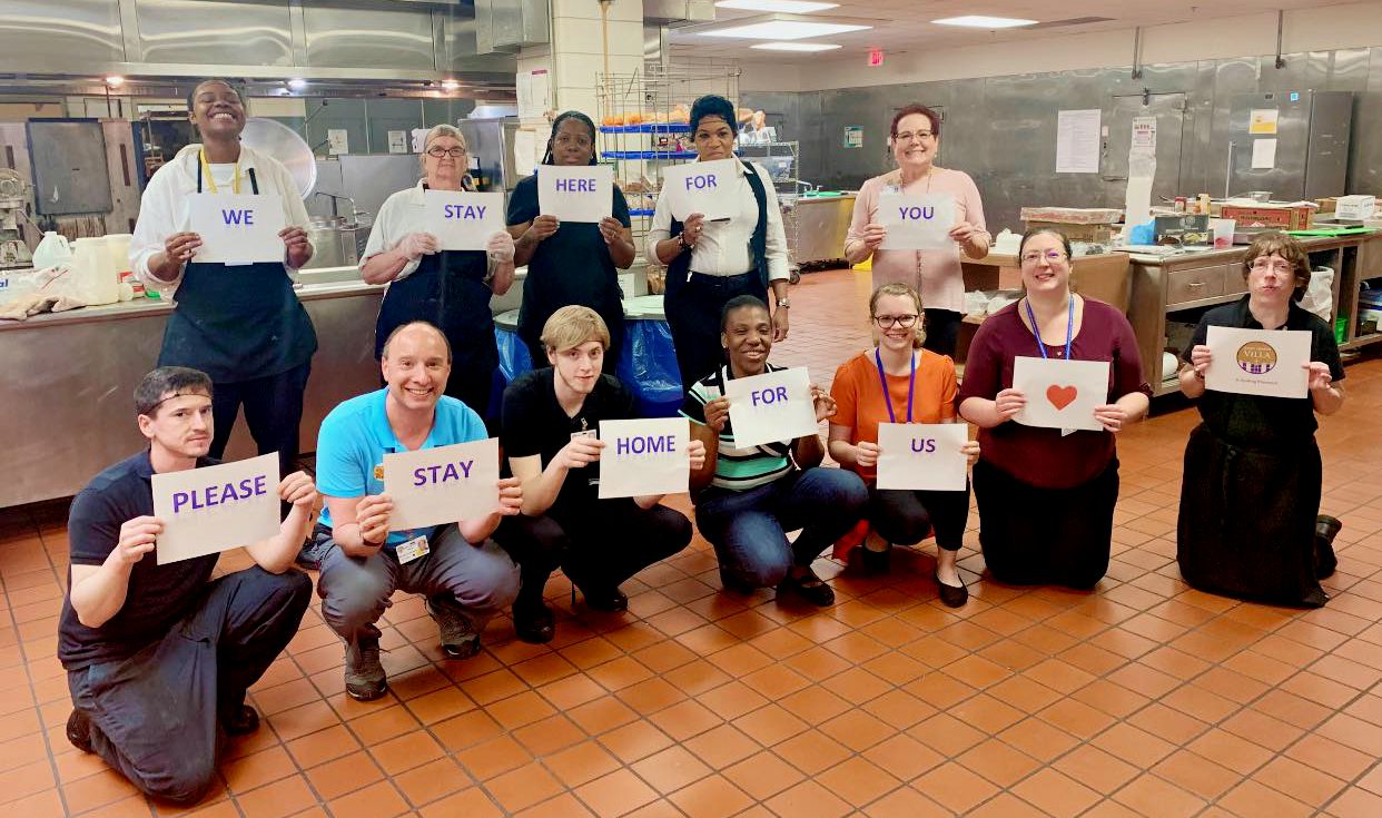 The dietary staff of St. Joseph Villa, the retirement community of the Sisters of St. Joseph of Philadelphia, encourage people to stay home to prevent the spread of the coronavirus. (Courtesy of the Sisters of St. Joseph of Philadelphia)