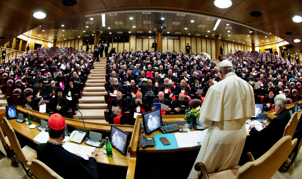 Pope Francis leads the opening session of the meeting on the protection of minors in the church at the Vatican Feb. 21. (CNS/Vatican Media)