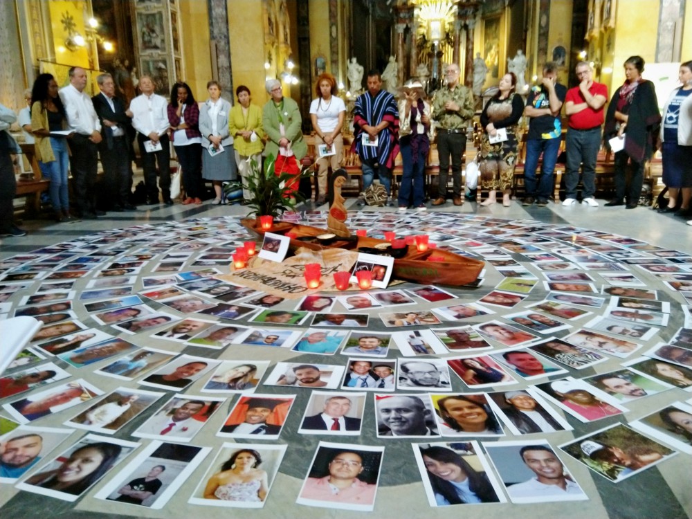 An Oct. 26 prayer service in the Santa Maria in Traspontina remembers 272 victims of a dam break in Brazil's Minas Gerais state. Tom Stang (not pictured), brother of Notre Dame de Namur Sr. Dorothy Stang, read the Gospel at the service. (Regina Reinart)