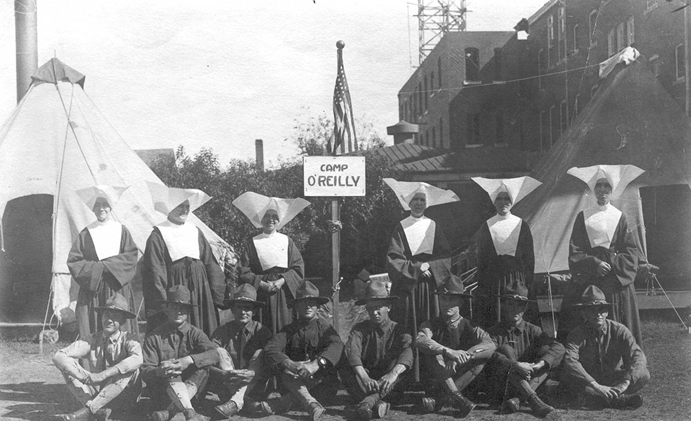 Daughters of Charity at Camp O'Reilly, the "tent city" camp at Seton Hospital in Austin, Texas, in 1918, during the Spanish flu epidemic (Courtesy of the Daughters of Charity, Province of St. Louise)