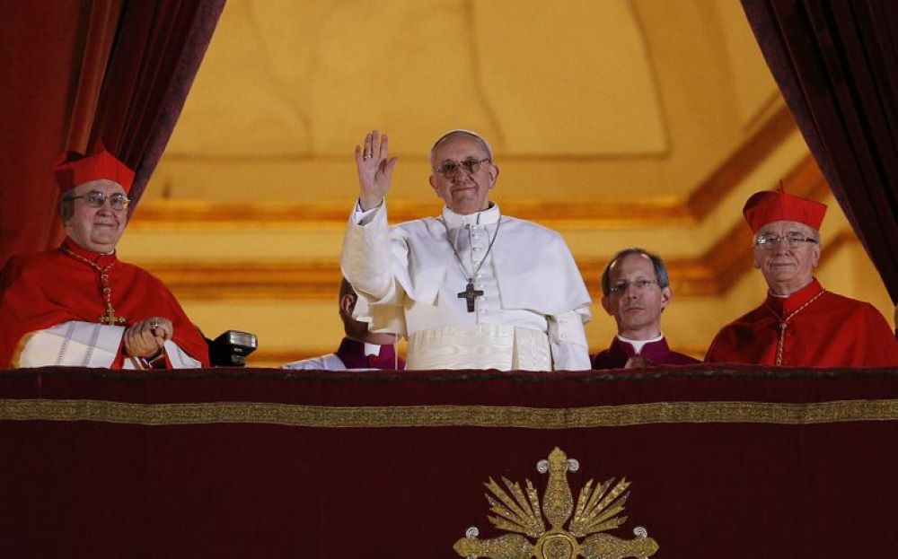 Pope Francis appears for the first time March 13, 2013, on the central balcony of St. Peter's Basilica at the Vatican. (CNS/Paul Haring)