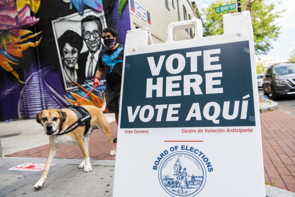 A sign is seen during early voting for the June 2 primary outside the Prince Hall Masonic Temple in Ward 1 in Washington, D.C., May 26. (CQ Roll Call/Tom Williams) A sign is seen during early voting for the June 2 primary outside the Prince Hall Masonic Temple in Ward 1 in Washington, D.C., May 26. (CQ Roll Call/Tom Williams)