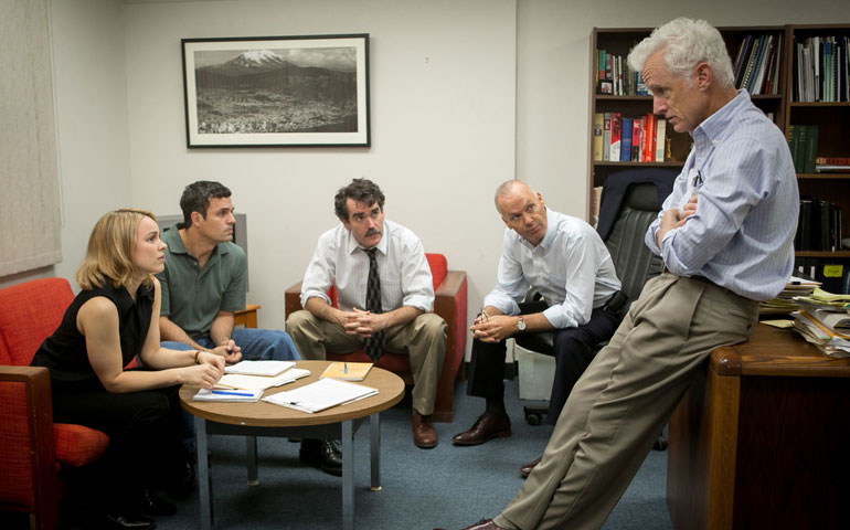 From left: Rachel McAdams, Mark Ruffalo, Brian d'Arcy James, Michael Keaton and John Slattery in "Spotlight" (Entertainment One)