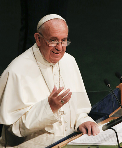 Pope Francis addresses the General Assembly of the United Nations in New York Sept. 25. (CNS photo/Bob Roller)